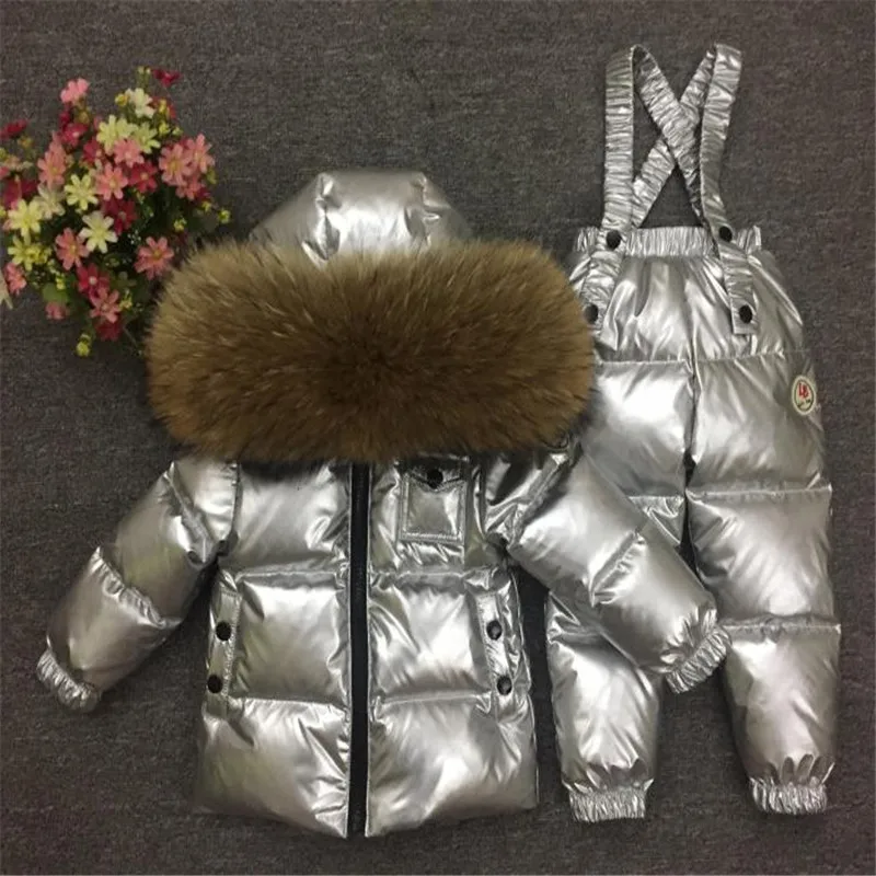 Комплект зимней пуховой одежды для детей лыжная куртка и штаны комбинезон