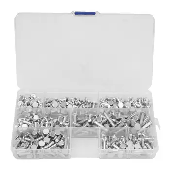 

4/6/8/10/12/16/20mm 350pcs M4 Flat Head Solid Aluminum Rivets Assortment Kit Length