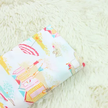 

half meter cartoon hand drawing print cotton poplin fabric handmade DIY garment dress children doll cloth 100% cotton A654