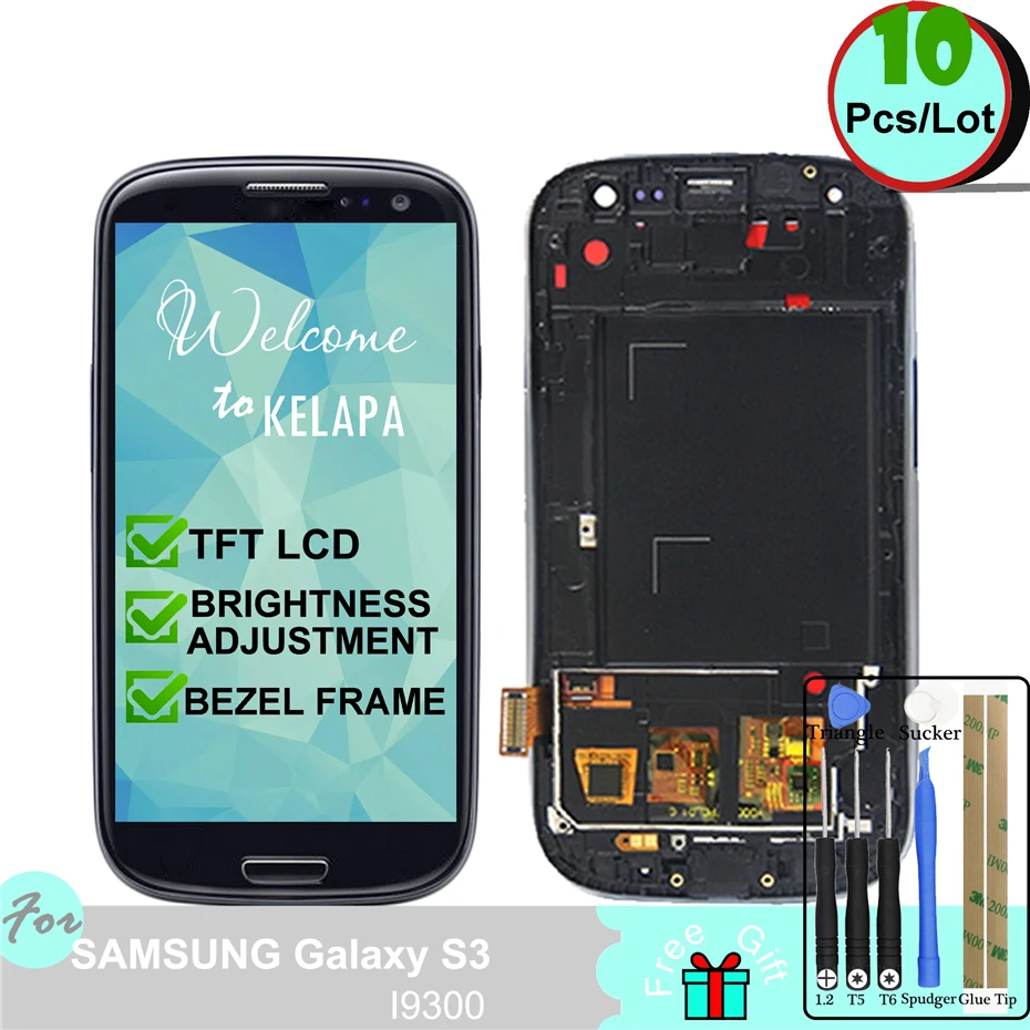 

10 x LCD Display for Samsung Galaxy S3 I9300 Touch Screen Digitizer Assembly Bezel Frame and Metal Frame with Home Button