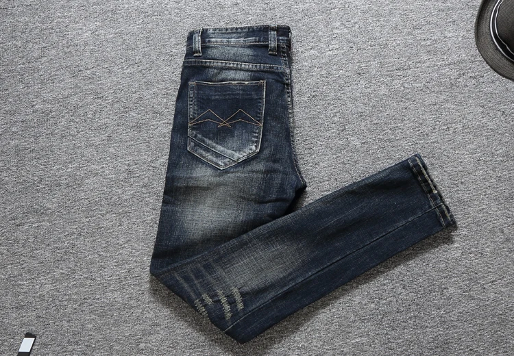 Высококачественные модные мужские джинсы, облегающие хлопковые повседневные джинсы, винтажные дизайнерские рваные джинсы, брендовые классические мужские джинсы