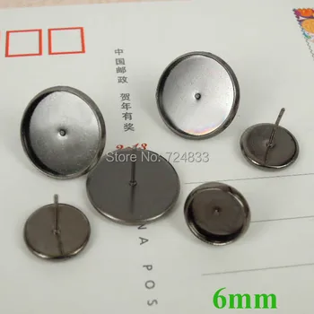 

6mm New Gunmetal Black Plated Brass Round Bezel Earrings Pin Stud Blank Pads Bases 50pcs/lot