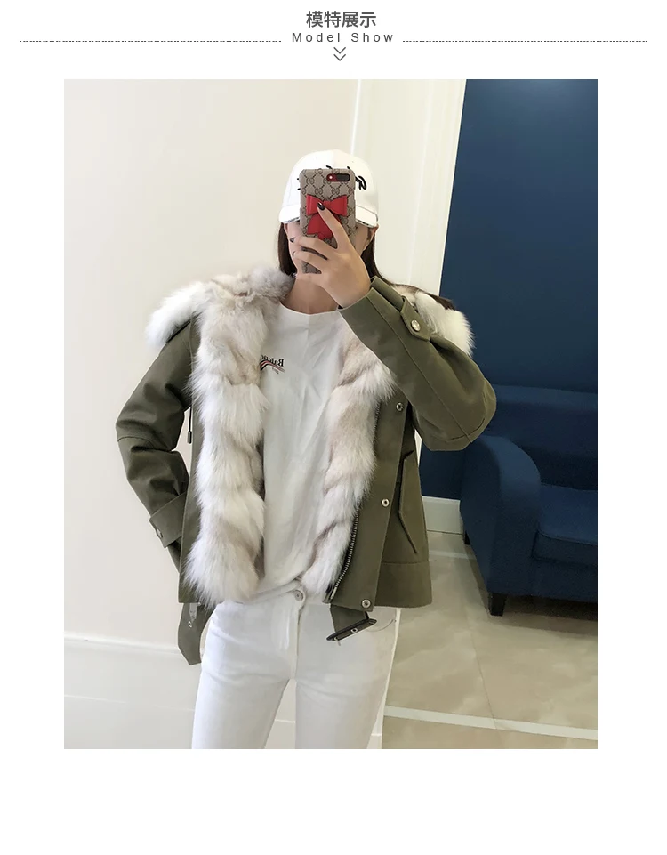 Perfect women new parkas real fox fur hoody collar liner 100% genuine army green coat genuine fur jacket warm thick female winter cloth 5 Perfect women new parkas real fox fur hoody collar liner 100% genuine army green coat genuine fur jacket warm thick female winter cloth 5