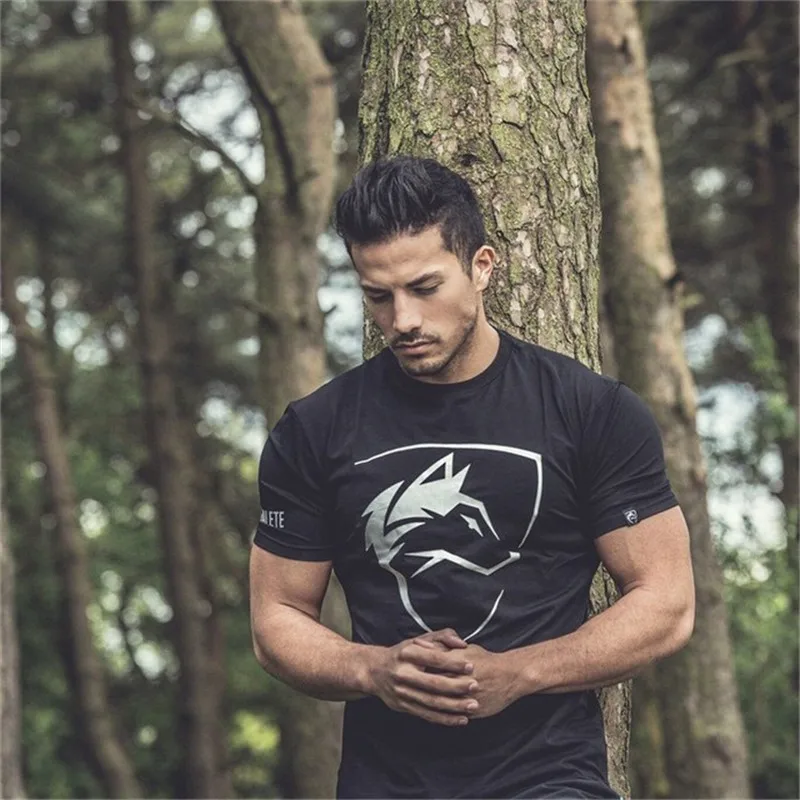 

2019 Brand men T-Shirt Fitness Slim fit Shirts Short sleeve Cotton clothes Fashion Leisure O-Neck ALPHALETE printed Tee
