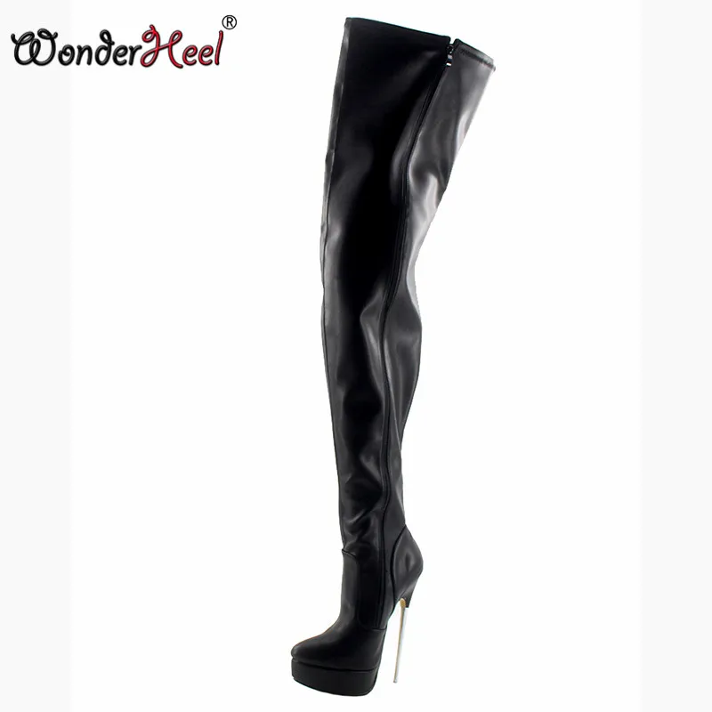 Wonderheel/Популярные черные матовые пикантные женские сапоги до бедра на шпильке 18 см модные сапоги до промежности из мягкой кожи на платформе