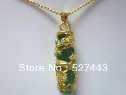 

Wholesale free shipping >>>>>Chinese Wind Cylinder Green stone Dragon Relief 18KGP Women Men Pendants Necklace