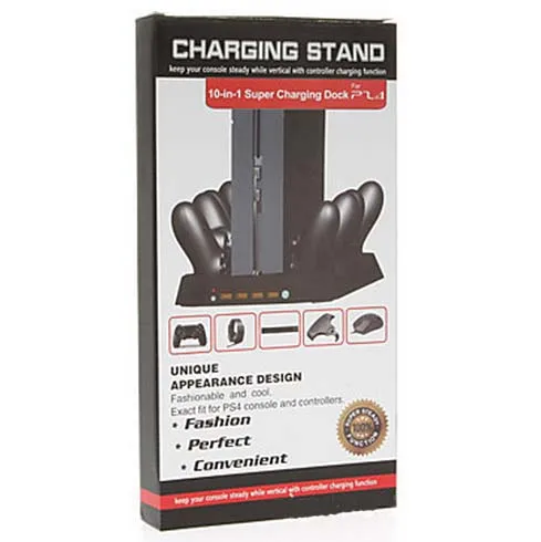 

10 in 1 HUB & USB port cooling 2 fans and chargers stand for PS4 console and controllers Black with retail package