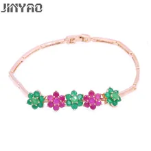JINYAO роскошный золотой цвет очаровательные цветы браслет для женщин Красный Зеленый циркониевый браслет Свадебная вечеринка ювелирные изделия подарок