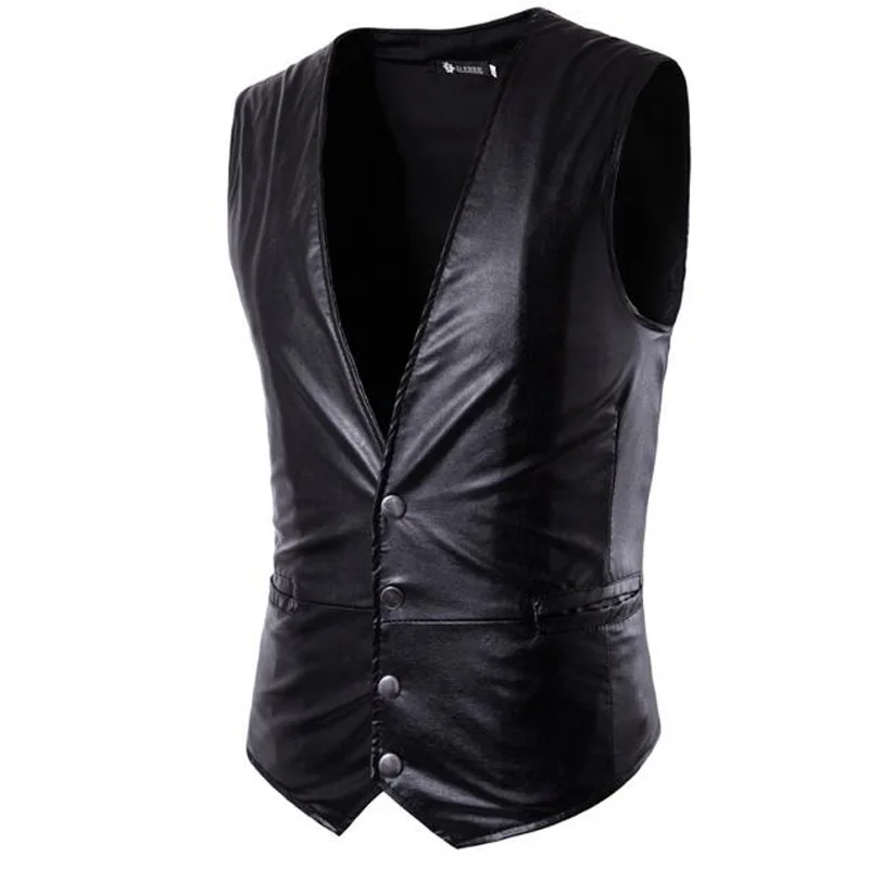 New Men's PU Leather Vest Solid Color Casual Vest Single Breasted Plus ...