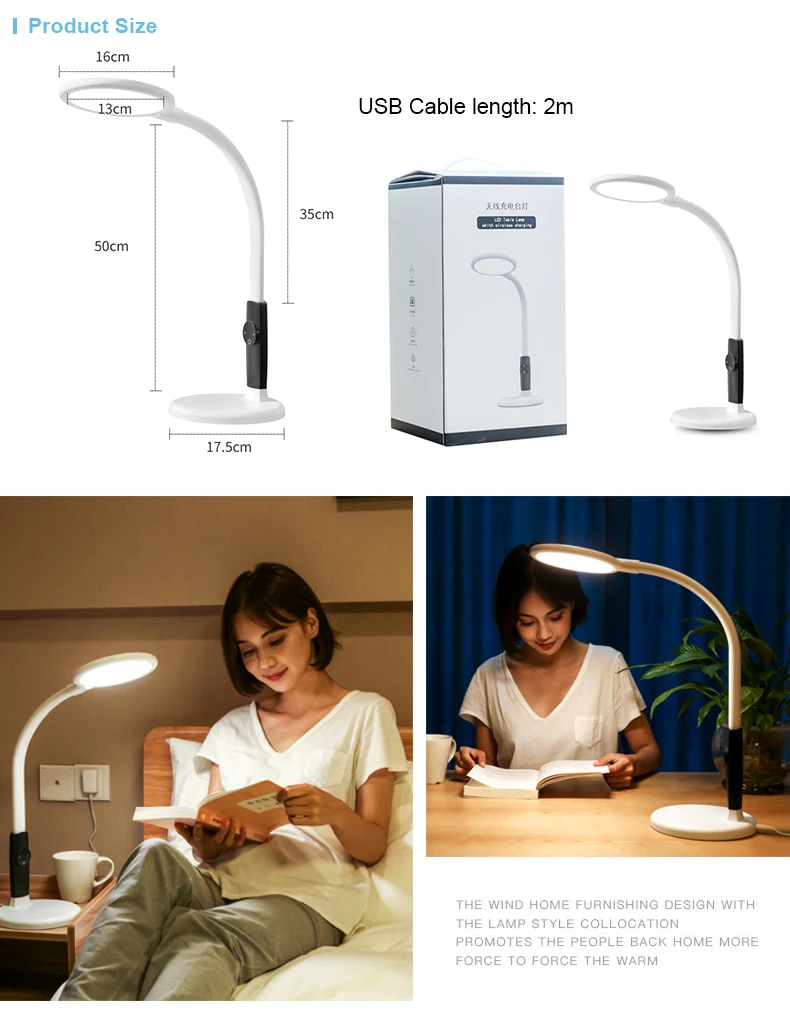 Modern Decrease blue light RA92 Eye Caring CCT Brightness Dimmable Swing Arm Desk Lamp LED Table Lamp With Wireless Charger