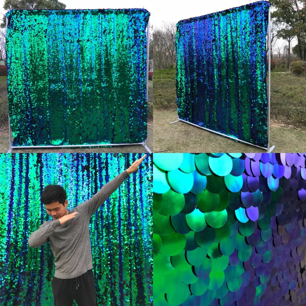 

8ft/2.4m Peacock green 18mm sequin backdrop with pole pockets for party
