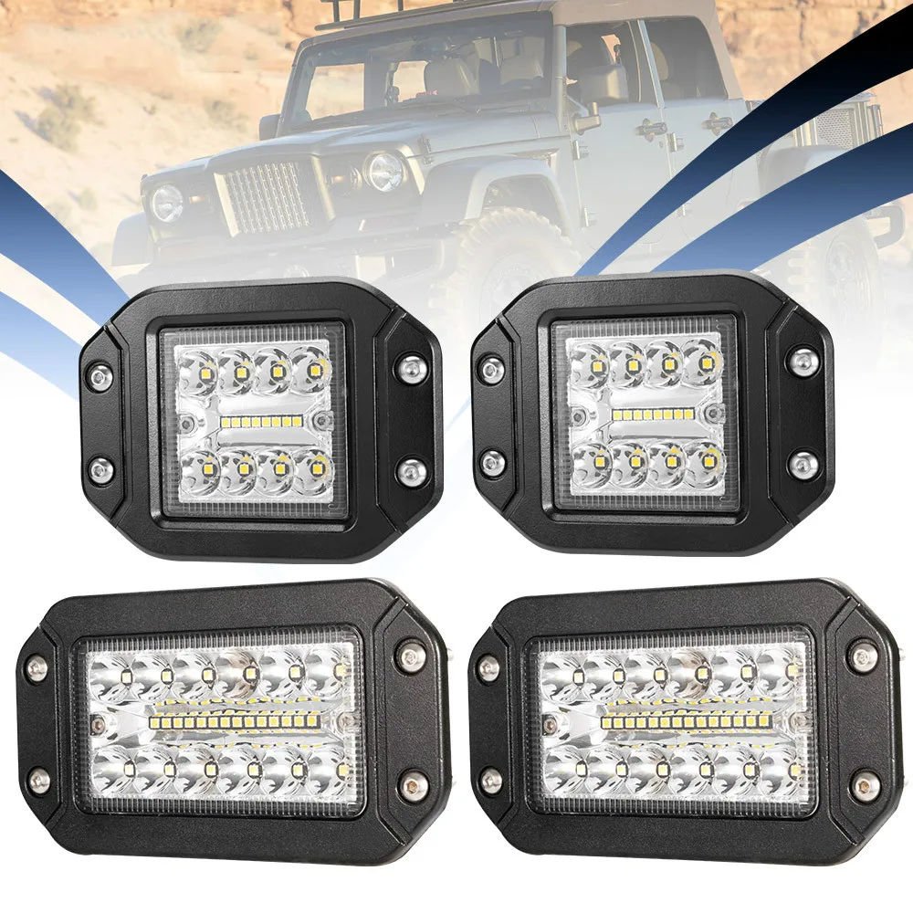 

2Pcs 5 Inch/6 Inch Flush Mount LED Pods Light, Combo Beam Triple Row Driving OffRoad Light Bar Work Light for Golf Cart Jeep 12V
