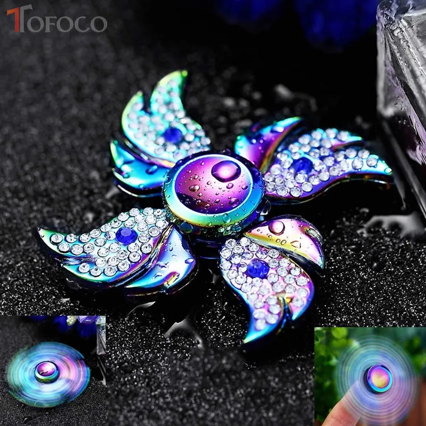 Fidget TOFOCO Spinner Spinner Spinner 4 asa Rainbow Crystal Figet Mão Brinquedo Cubo e EDC Anti Aliviar O Stress Spynner Coluna