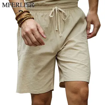

MFERLIER Men shorts cotton linen 4XL 5XL 6XL large size Summer Knee Length shorts men 5 colors