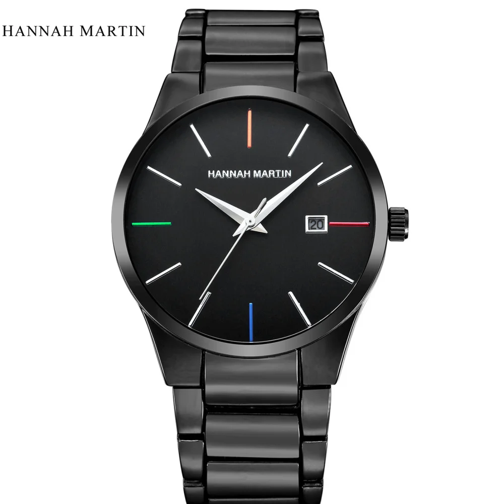 Hannah Martin часы для мужчин лучший бренд класса люкс спортивные часы Полностью сталь Авто Дата часы мужские часы erkek kol saati reloj hombre - Цвет: black 3