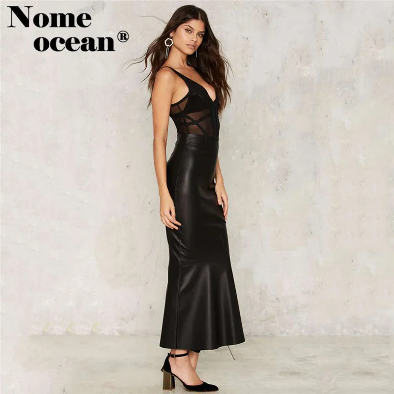 Aliexpress.com Acheter Végétalien En Cuir Jupe À Volants Balayage Longue Conception Sirène Jupe 2017 Automne Nouvelle Arrivée PU Faux Cuir Maxi Jupe Noir