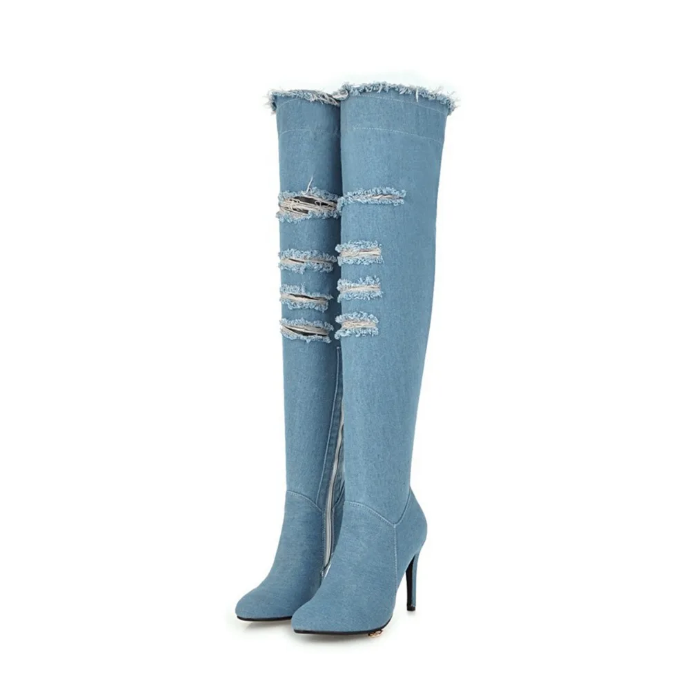 De Ef1590 ef1590 Original Botas Zapatos Sobre Dark Punta Intención Las Sexy Light Rodilla Clásica Mujer Azul Mujeres Oscuro Blue Larga Luz Denim Blue La wUE1pq