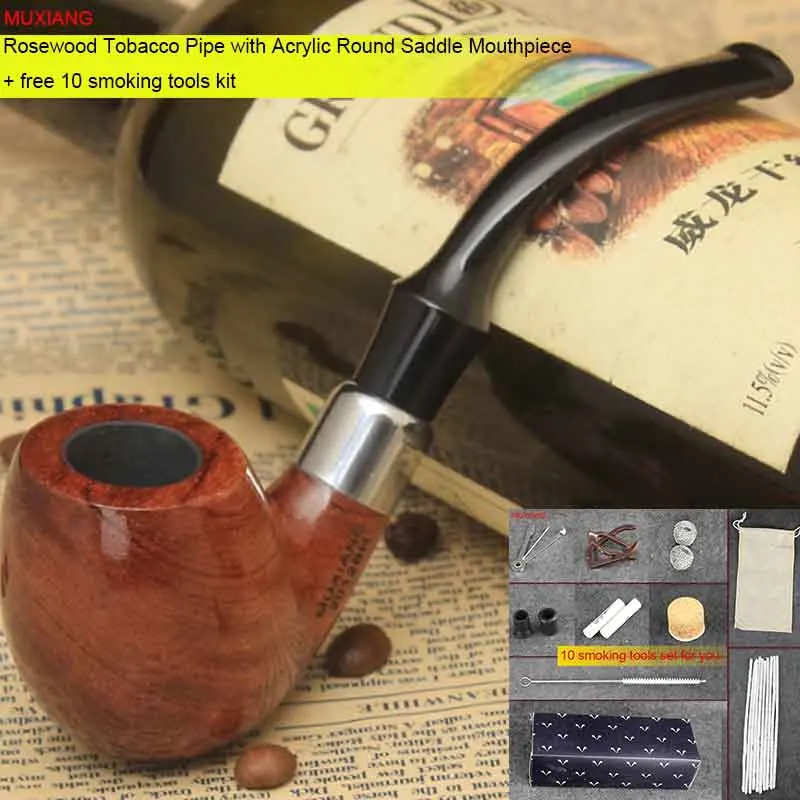 

MUXIANG High Quality Smoking Pipe kevazingo wood Tobacco Pipe 9 mm Filter for Collection of Gift with 10smoking tool kit ad0053