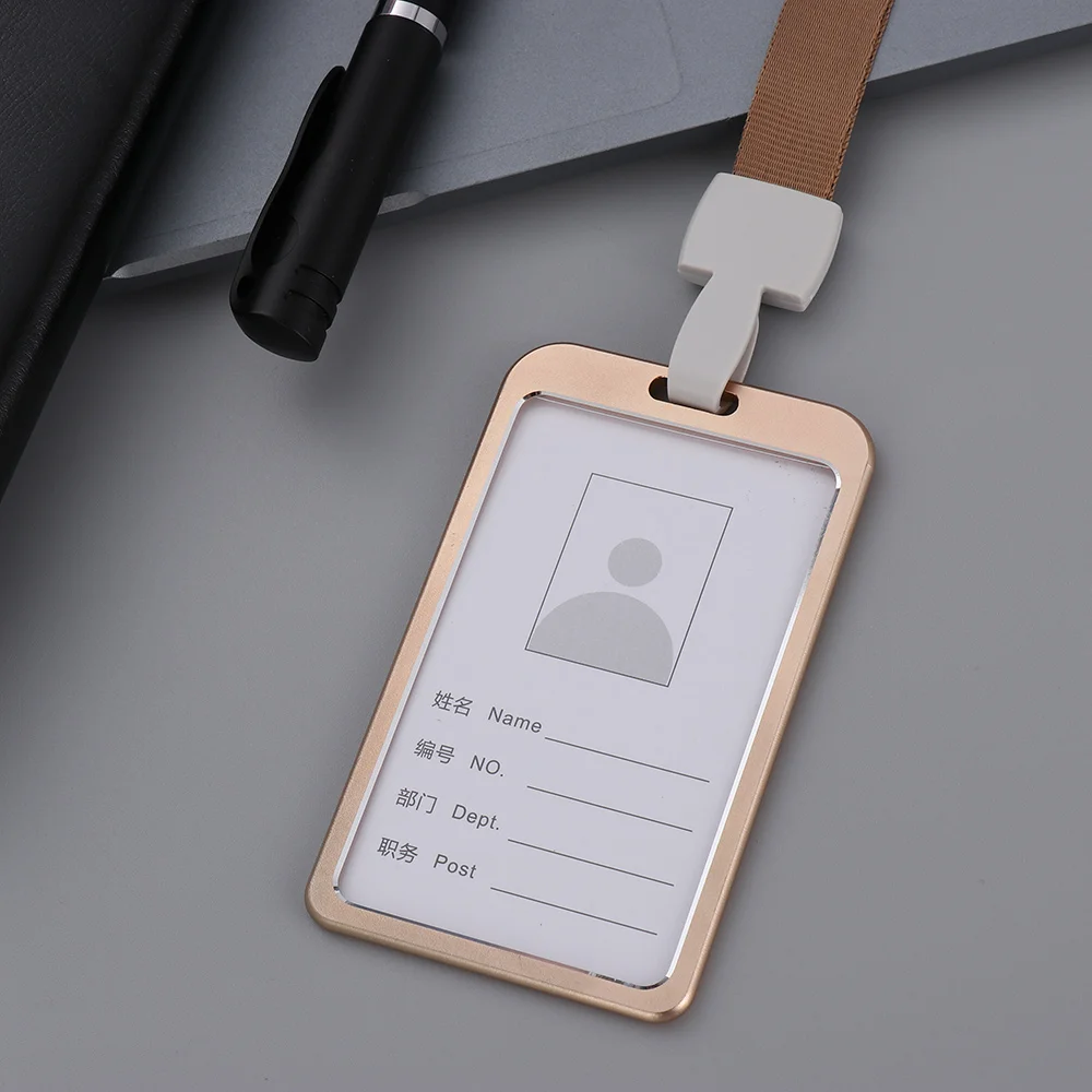 1PC Work Card Holders With Rope Aluminium Alloy Card Holder Employee Name ID Cover Metal Work Certificate Identity Badge