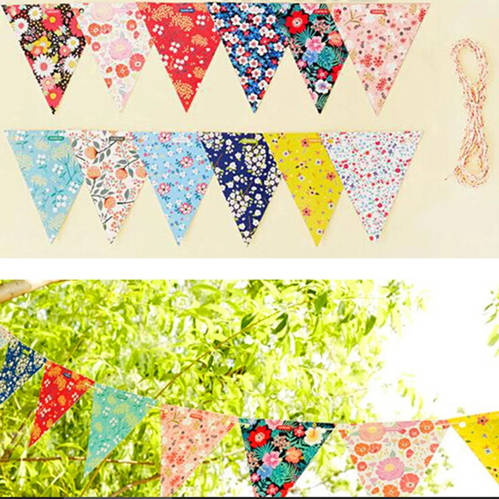 1 Set 12 Flags 120cm Rope Flower Flags Wedding Birthday Party Banner