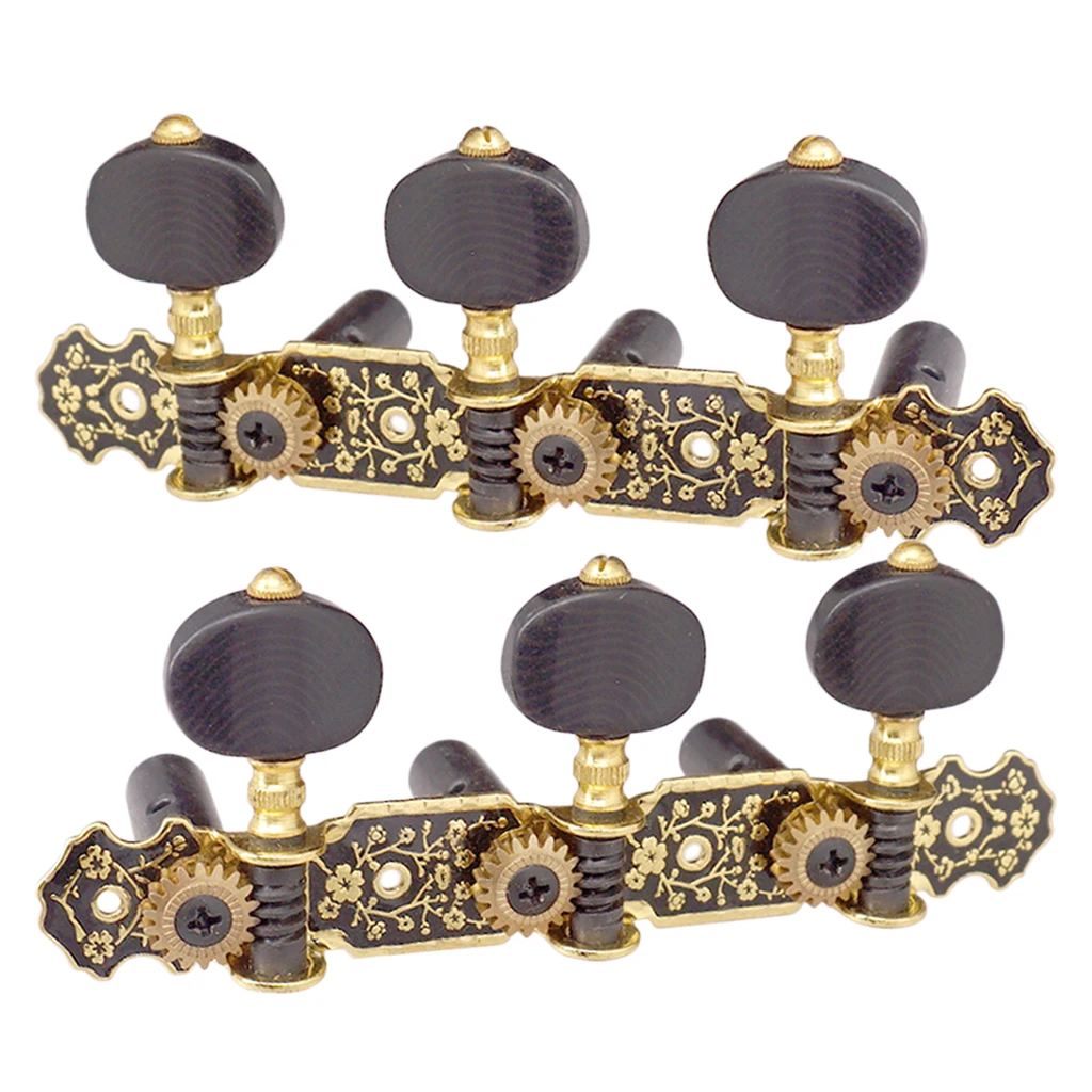 2pcs Gold&Black Plate Classical Guitar Strings Tuning Pegs Keys Tuners Musical Stringed Instruments for Classical Guitars Parts