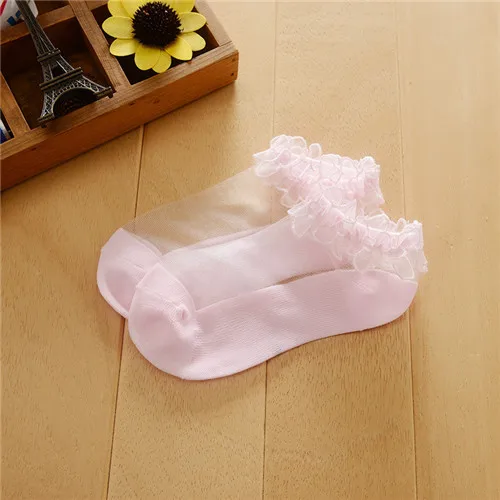 Детские носки Новые летние кружевные однотонные шелковые носки-башмачки для маленьких девочек Детские сетчатые носки тонкие прозрачные невидимые носки - Цвет: Розовый