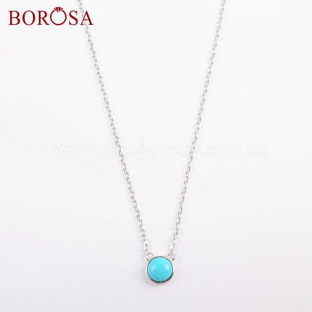 

BOROSA 4pcs Natural Stone Earth Necklace Pure Silver Blue Turquoises 16inch Chain Pendant Necklace Simple Style SS198