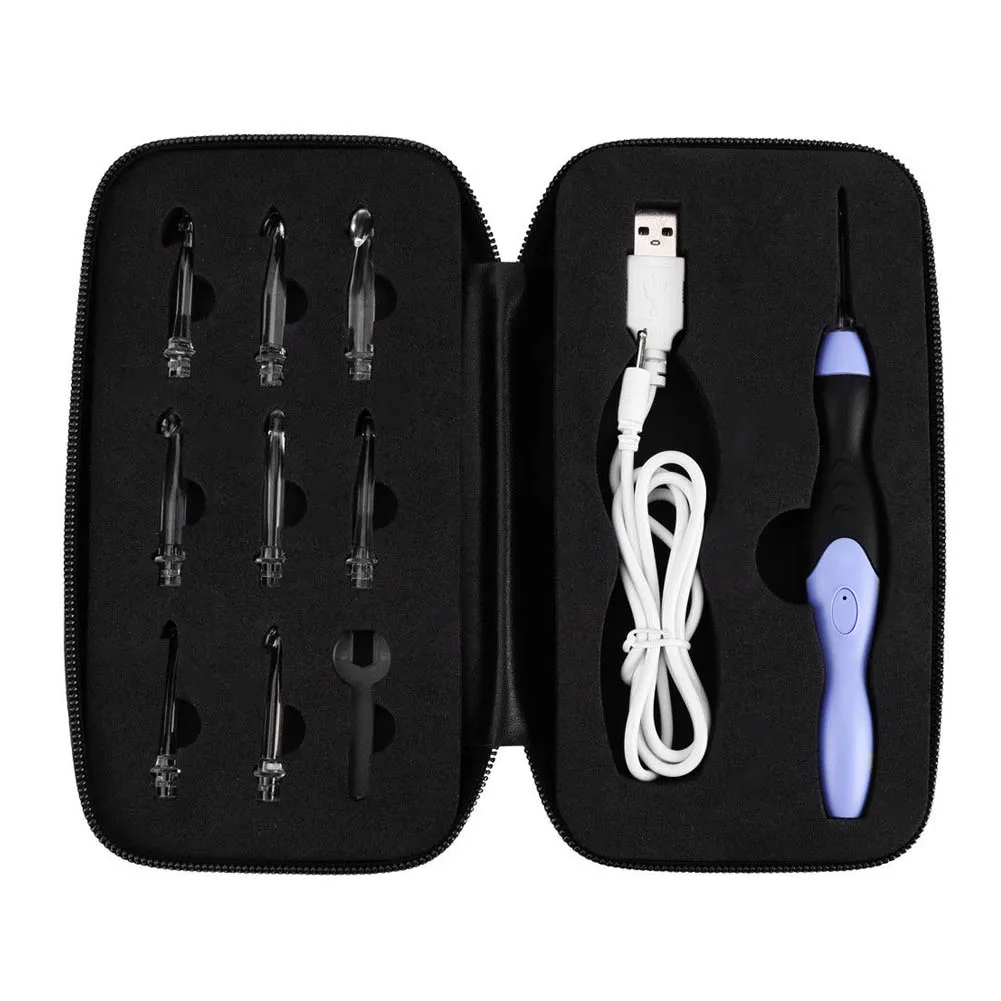 9 в 1 USB светодиодный фиолетовый набор спиц для вязания крючком съемный набор инструментов для вязания Швейные аксессуары Швейные Инструменты TP