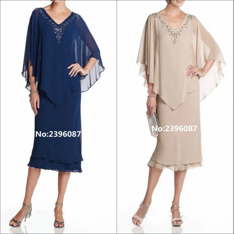 

Champagne Chiffon V-Neck Beaded Cheap Knee-Length Mother of the bride dresses Plus Size Formal Dress Vestido mae da noiva 2017