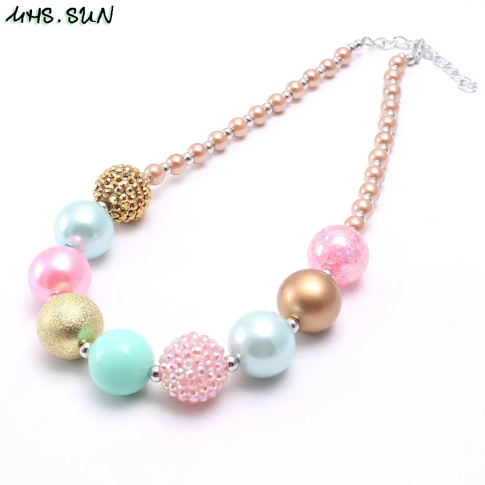 

MHS.SUN Newest child kids beads chunky necklace candy color bubblegum beads necklace for baby girls party dress up 1pcs retail