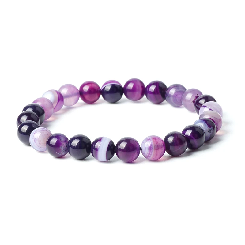 

Natural Stone Beads Purple Amethyst Dream Line Bracelet Stripe Agate Charms Bracelets Women Men 8mm Mohammed Religious Jewelry