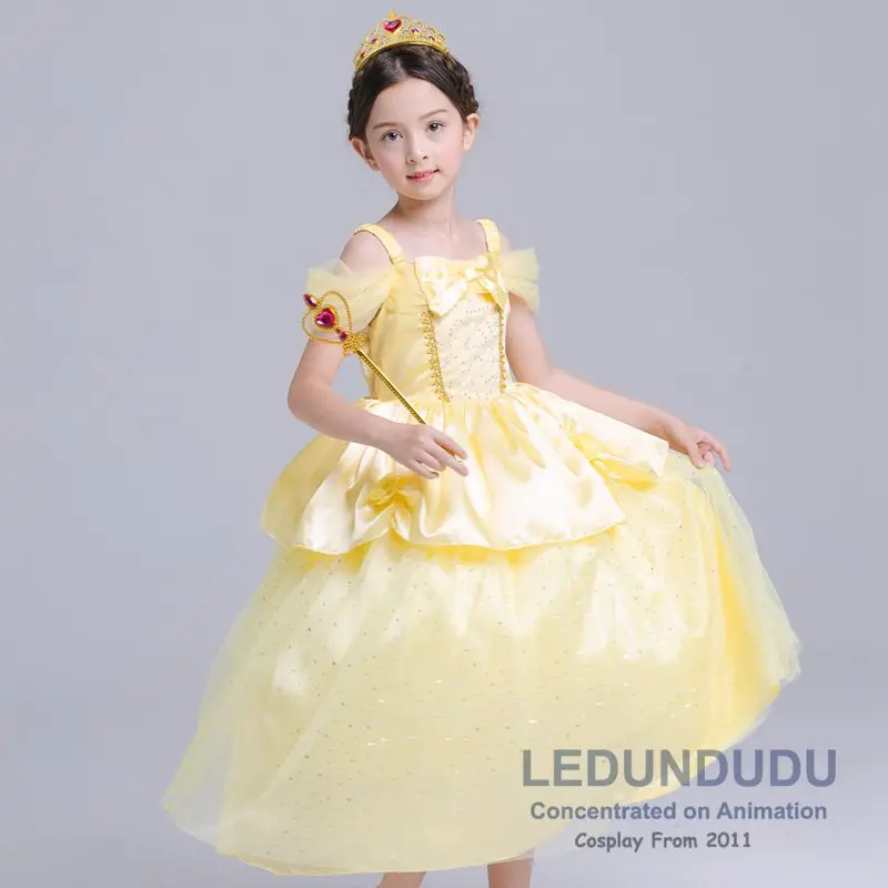 Hot Beauty and the Beast Cosplay Costume Girls Gorgeous Princess Dress Children Fancy Halloween Clothes Belle Princess Dress (8)