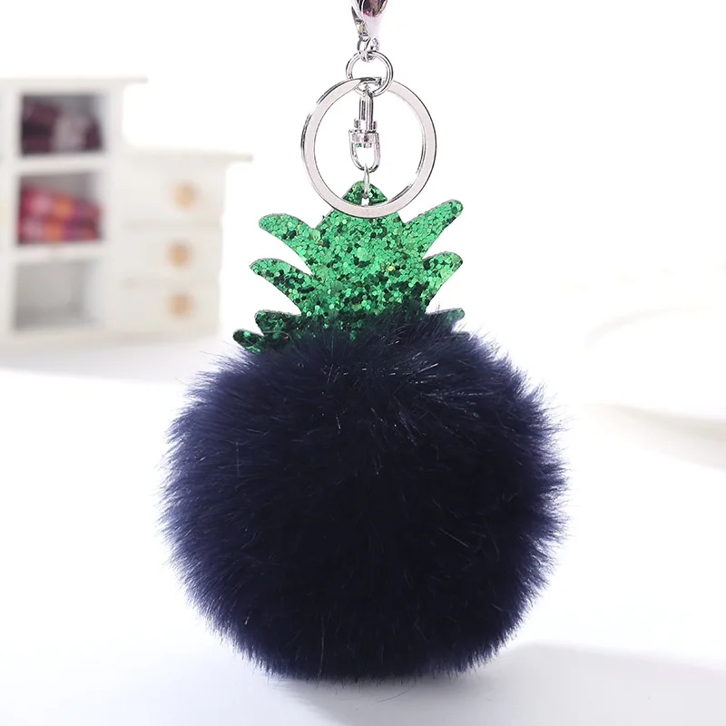 Пушистый искусственный мех мяч помпон брелок для женщин сумка кулоны, Рождественская елка ананас Брелок с кольцом для ключей автомобиля брелок цепи 2C0322 - Цвет: 9