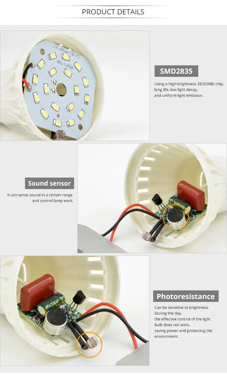 Светодиодный лампы звуковое Сенсорное освещение 220V 3W 5W 7W светодиодный светильник 9 ваттов 12 ваттов светодиодный свет 2835 SMD Смарт Сенсор Автоматическое включение/выключение балкона освещение для коридоров