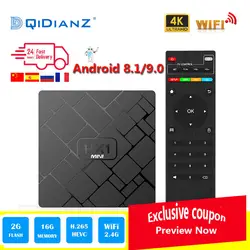 Новый, HK1 мини Smart tv BOX Android 8,1/Android 9,0 2 ГБ + 16 Гб RK3229 четырехъядерный wifi 2,4 г 4 к 3D HK1mini Google Netflix приставка