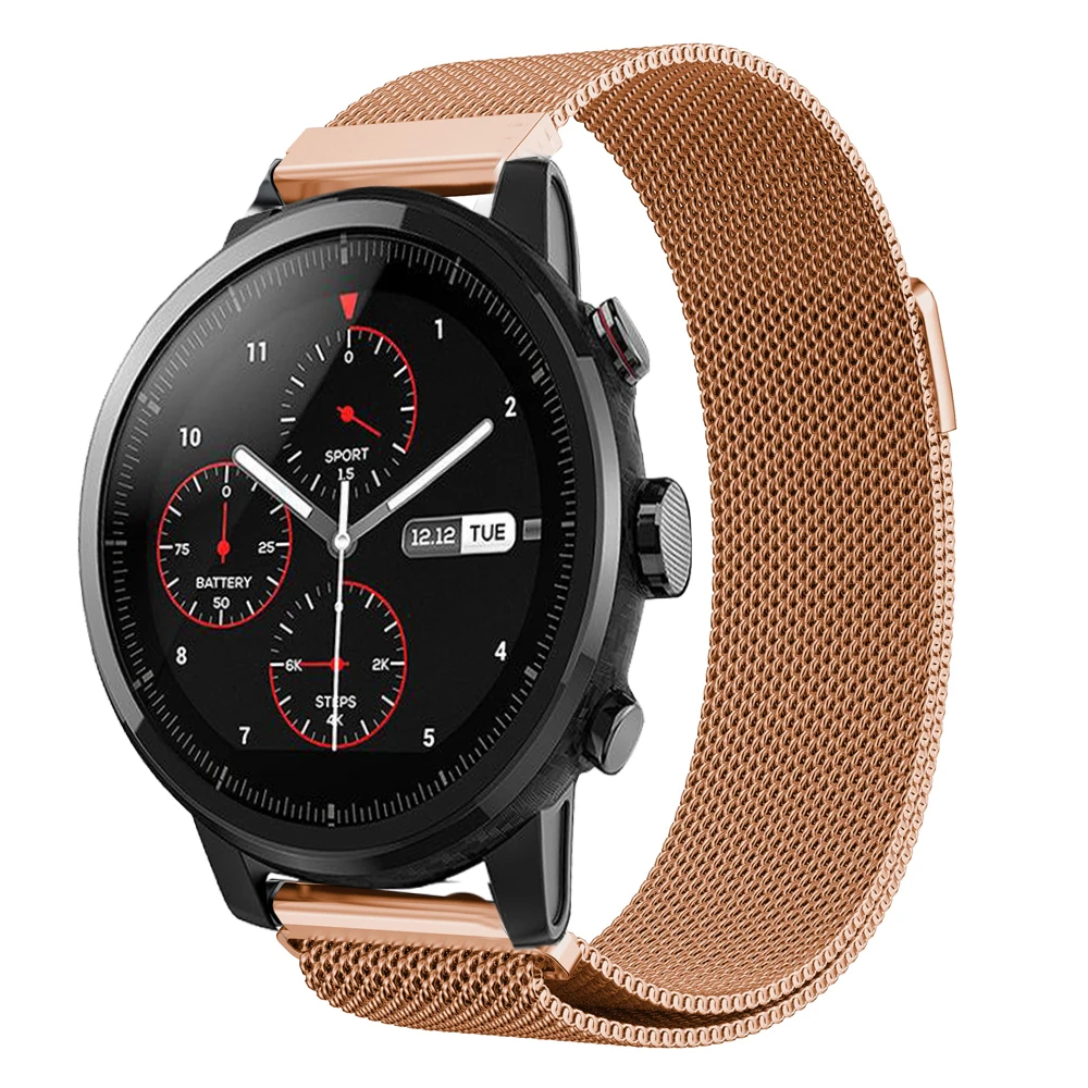 22 мм ремешок из нержавеющей стали для Xiaomi Huami Amazfit Pace Stratos 2/2S часы браслет Миланская петля магнитный ремешок браслет