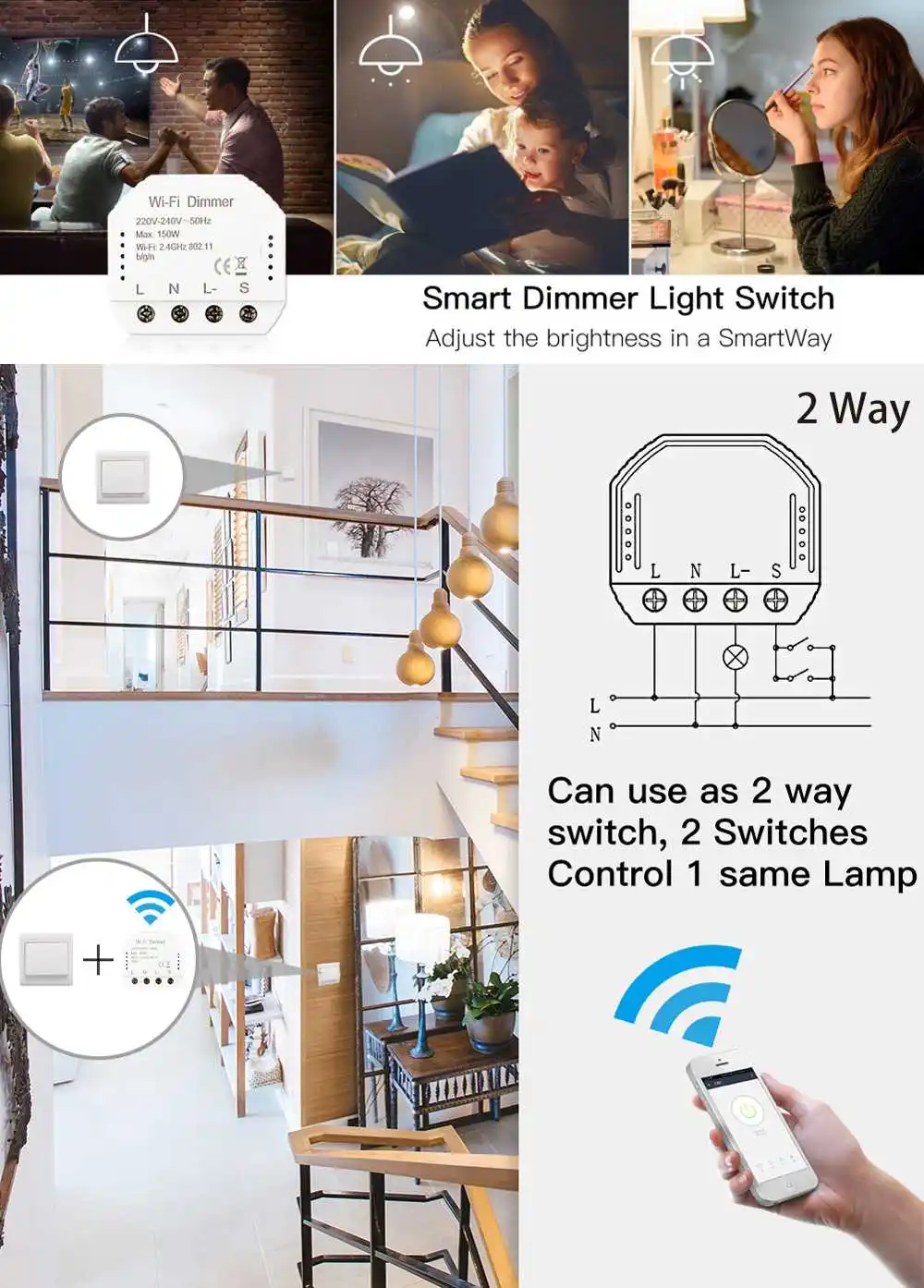 MoesHouse DIY умный WiFi светильник светодиодный диммер Smart Life/Tuya APP пульт дистанционного управления 1/2 переключатель работает Alexa Google Home