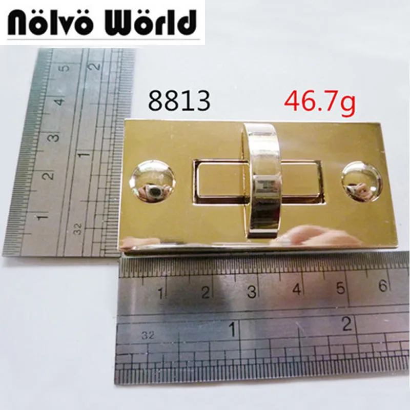10pcs big version rectangular light gold turn lock fashion hardware bag