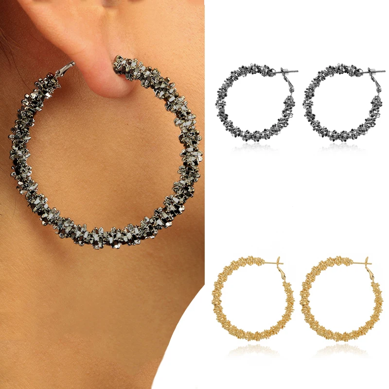 

Irregular Grooved Round Earrings Elegant Temperament 2 Color Snowflake Sequin Earrings Women Fashion Personality Jewelry