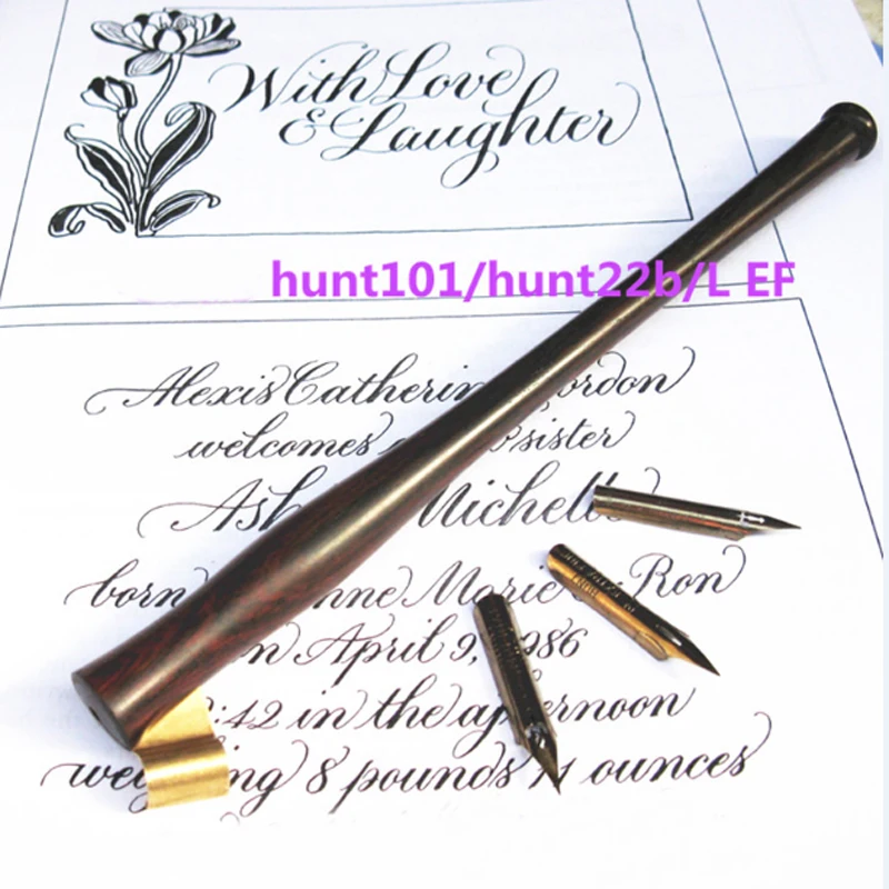 

Rosewood Dip Pen Nib Holder with 3 nibs LEF 101 22B English Oblique Calligraphy Copperlate Dip Pen Set