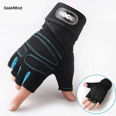 Нескользящие перчатки для спортзала с полупальцами, для тяжелой атлетики, спортивные перчатки для упражнений, для защиты запястья, тренировочные Перчатки для фитнеса, дышащие, защита от пота - Цвет: Deep Blue