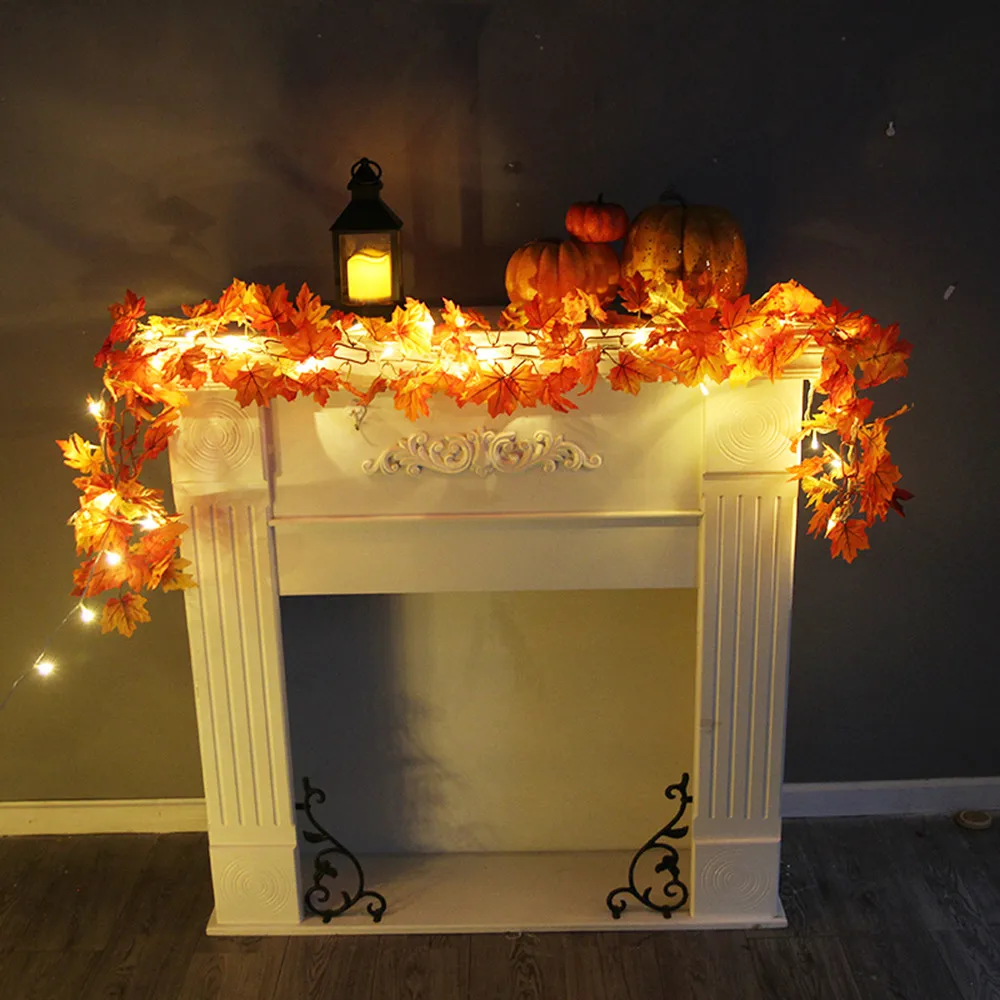 

Halloween Decoration 1.7M LED Lighted Fall Autumn Pumpkin Maple Leaves Garland Thanksgiving Home Party Decor 5O0824