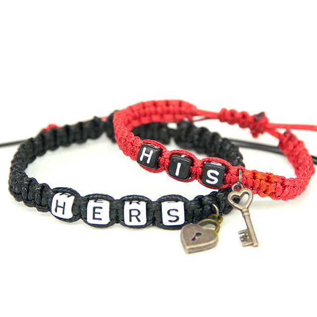 2pcs/pair Couple Bracelets His And Hers With Key Lock Lovers Personalized Gift Rope Chain Handmade Charm Men Bracelets Accessory 3
