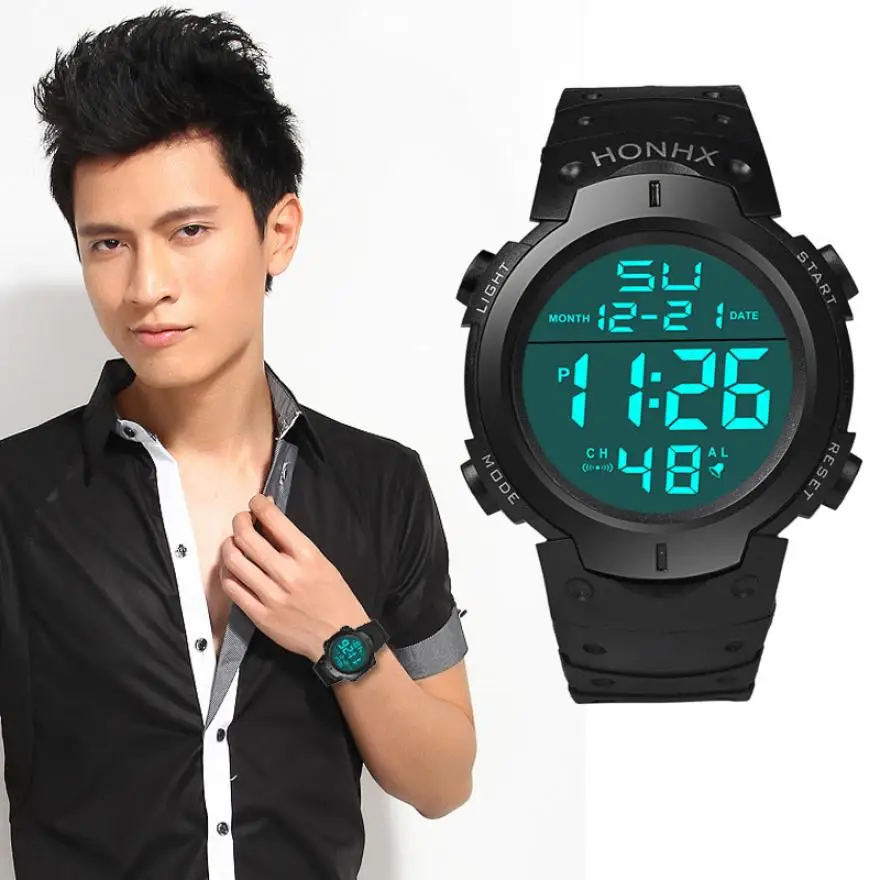 Модные водонепроницаемые мужские часы с цифровым секундомером для мальчиков, резиновые спортивные наручные часы