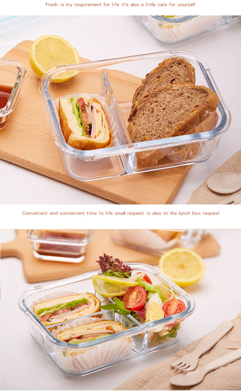 Корейский стиль Ланч-бокс стеклянный микроволновый Bento box Коробка для хранения еды школьные контейнеры для еды с отделениями для детей