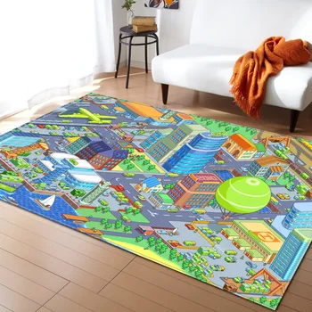 

1PC Polyester City Pattern for Living Room Kitchen Mat Bedroom Carpet Floor Door Mat Decoration Carpet