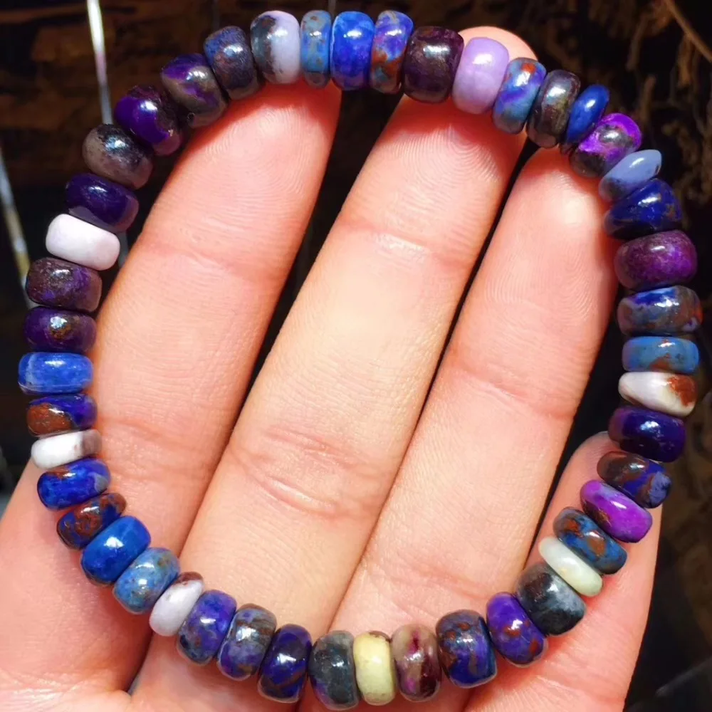 Натуральный фиолетовый синий Sugilite драгоценный камень 7 мм бусины «счеты» стрейч браслет Южная Африка женщина человек бусины Gemstone Кристалл