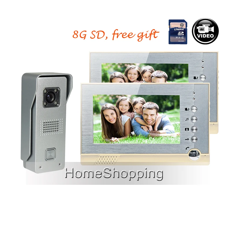 FREE SHIPPING NEW 7 inch Recording Video font b Door b font Intercom phone 2 Monitors