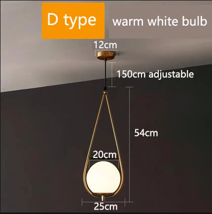 Подвесной светильник в скандинавском стеклянном шаре, современный светодиодный светильник в виде шара для гостиной/спальни, домашний подвесной светильник - Цвет корпуса: D type