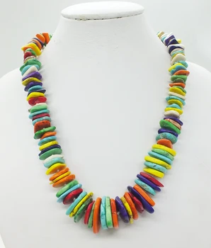 

10-20MM Irregular, flat sheet mixed color Natural Turkish, semi-precious stone necklace 21"